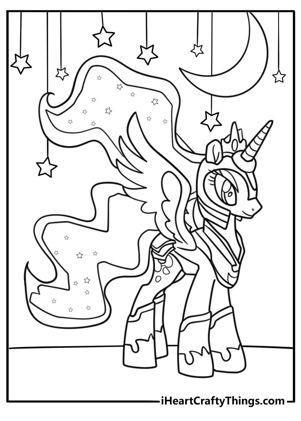 Princess Luna with night themed decorations coloring sheet