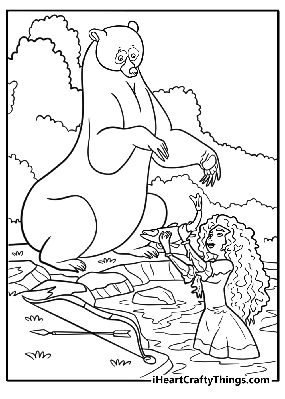 Princess Merida confronting the cursed bear coloring sheet