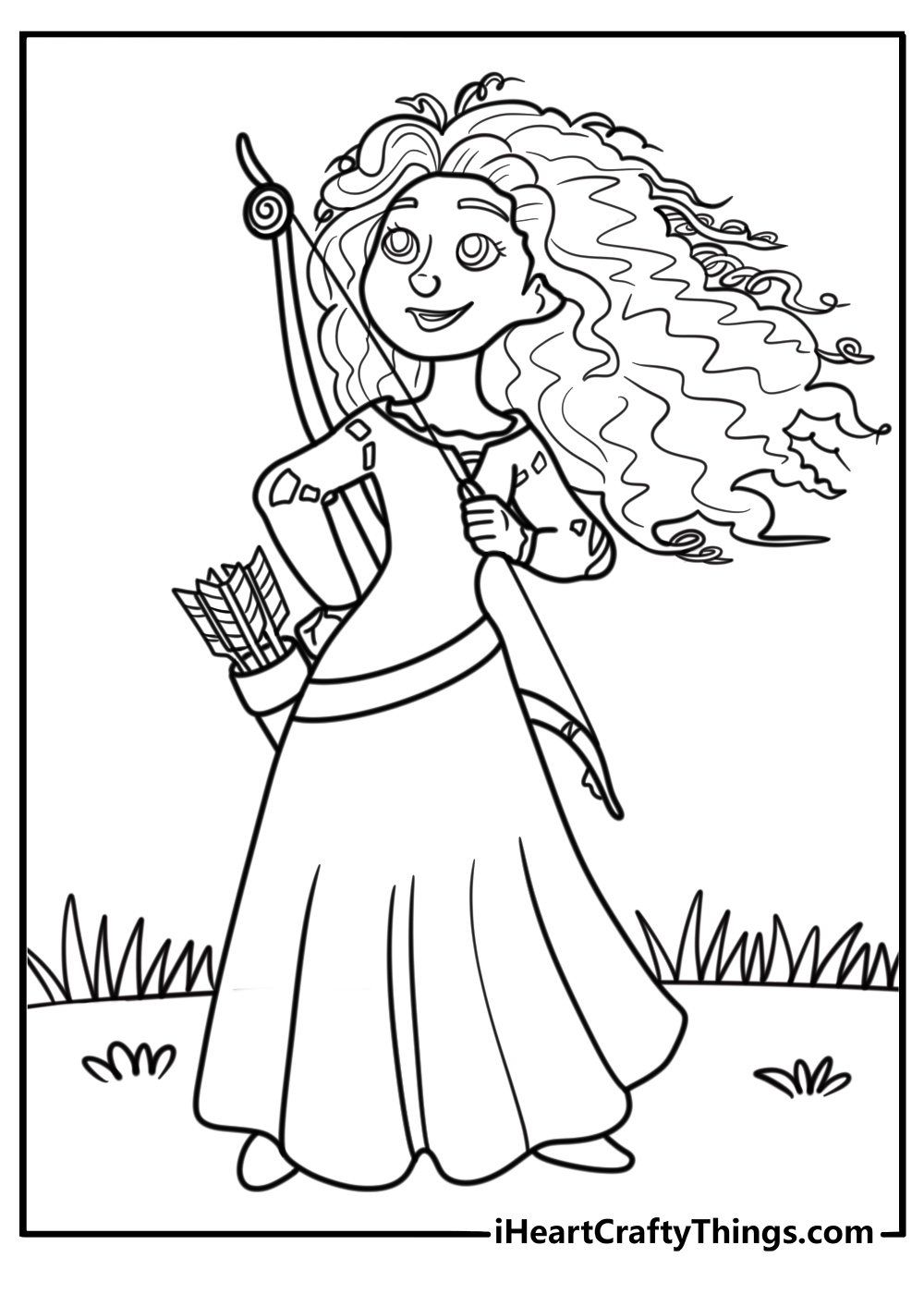 Princess Merida holding her bow and quiver coloring page