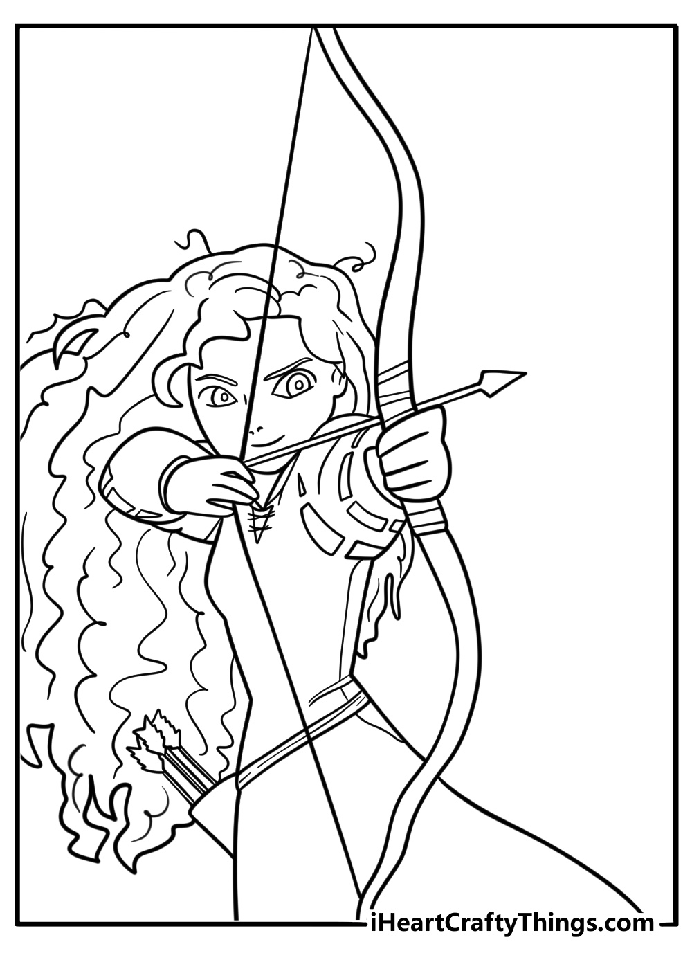 Princess Merida shooting an arrow with her bow coloring sheet