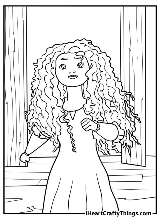 Princess Merida sneaking through the castle halls coloring page