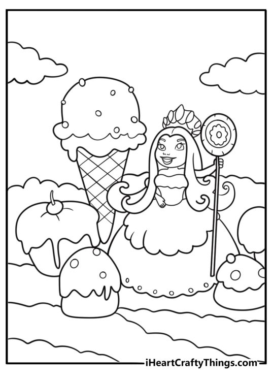 Queen Frostine skating on the ice cream sea coloring page
