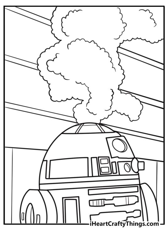 R2 D2 coloring page launching smoke screen