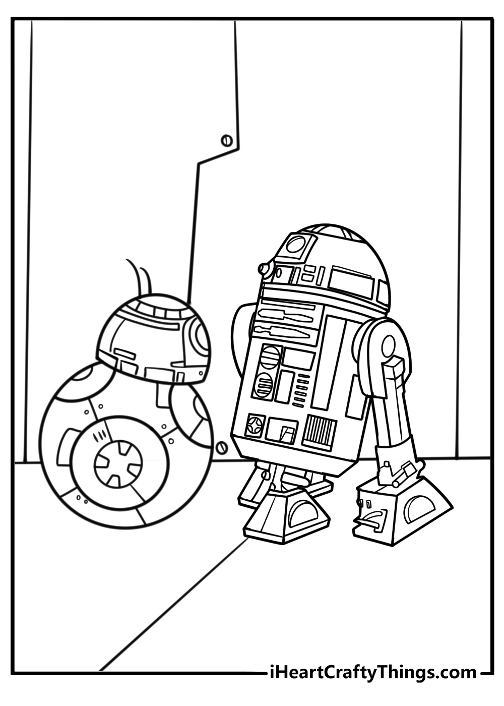 R2 D2 coloring page next to BB 8