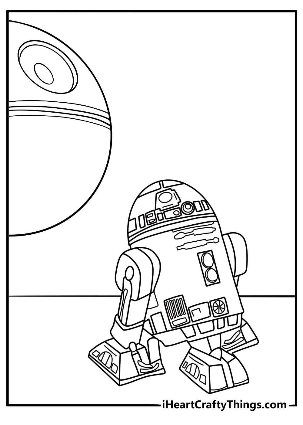 R2 D2 coloring page on the Death Star