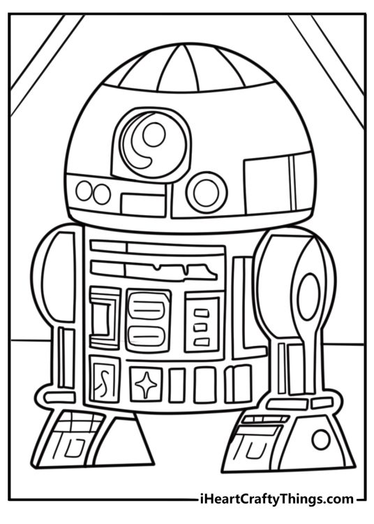 R2 D2 coloring page projecting a hologram