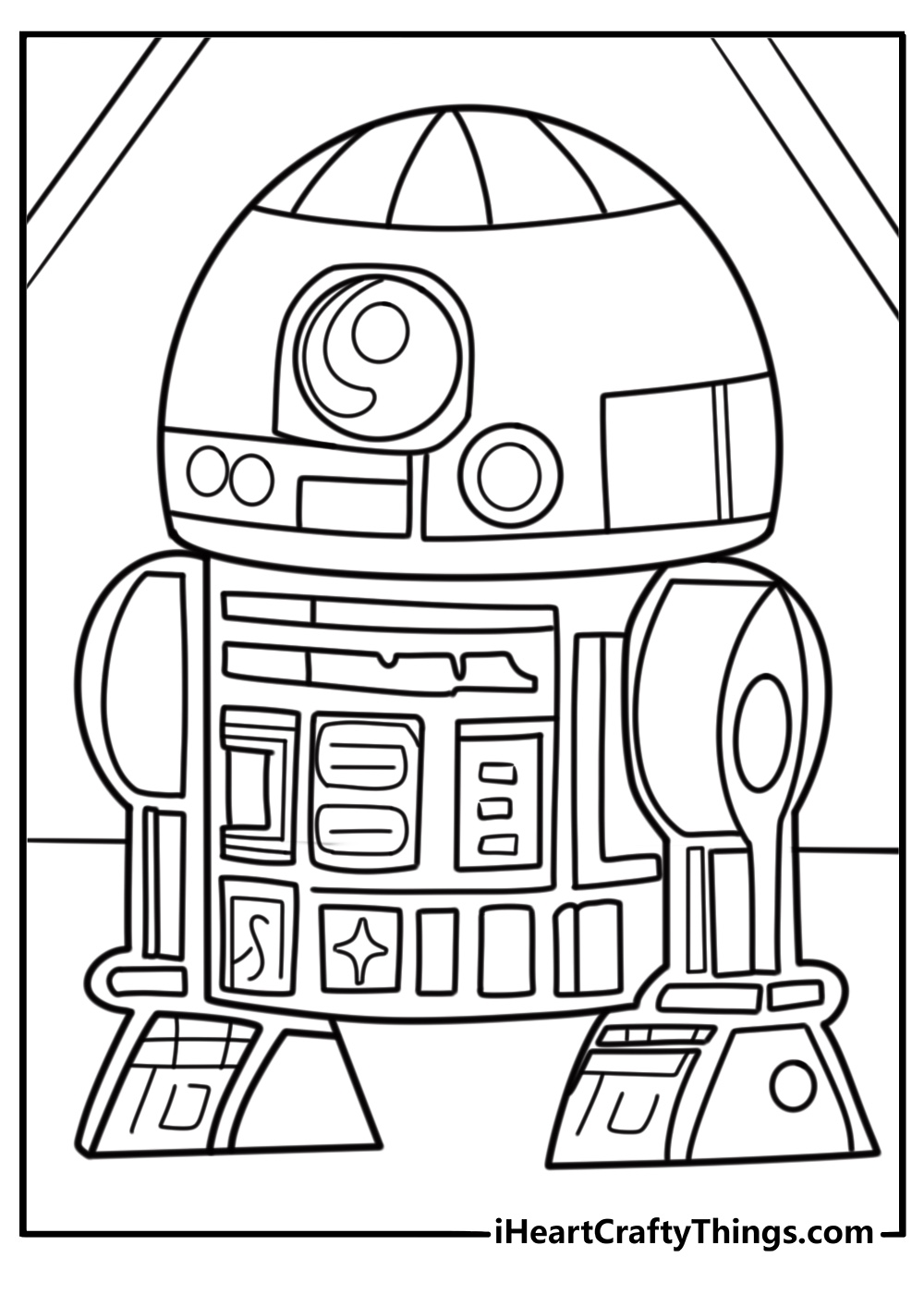 R2 D2 coloring page projecting a hologram