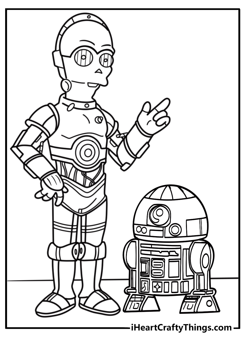 R2 D2 coloring page standing next to C 3PO