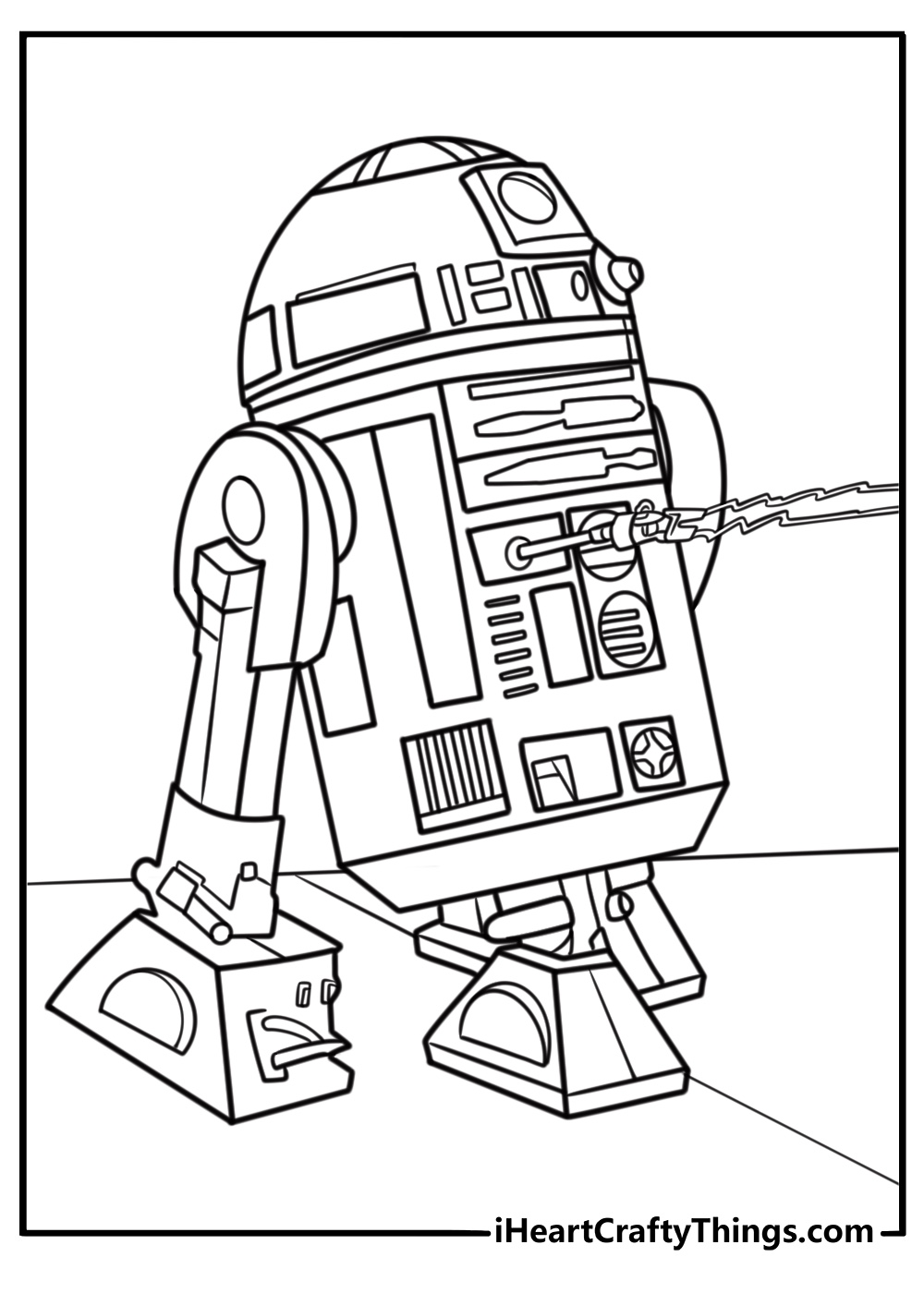 R2 D2 coloring page using electric shock tool