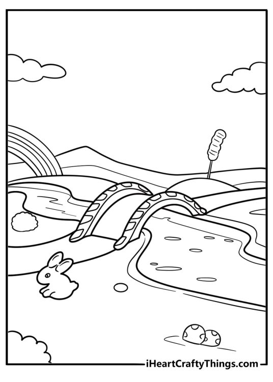 Rainbow bridge connecting two candy zones coloring page