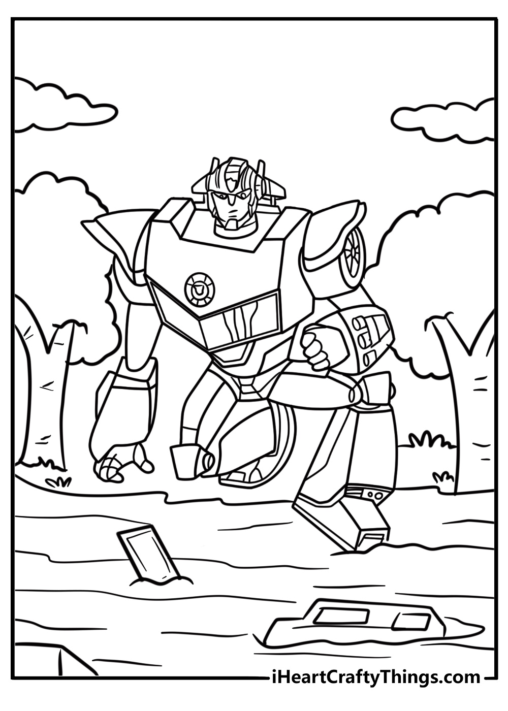 Rescue Bots helping during a flood coloring sheet
