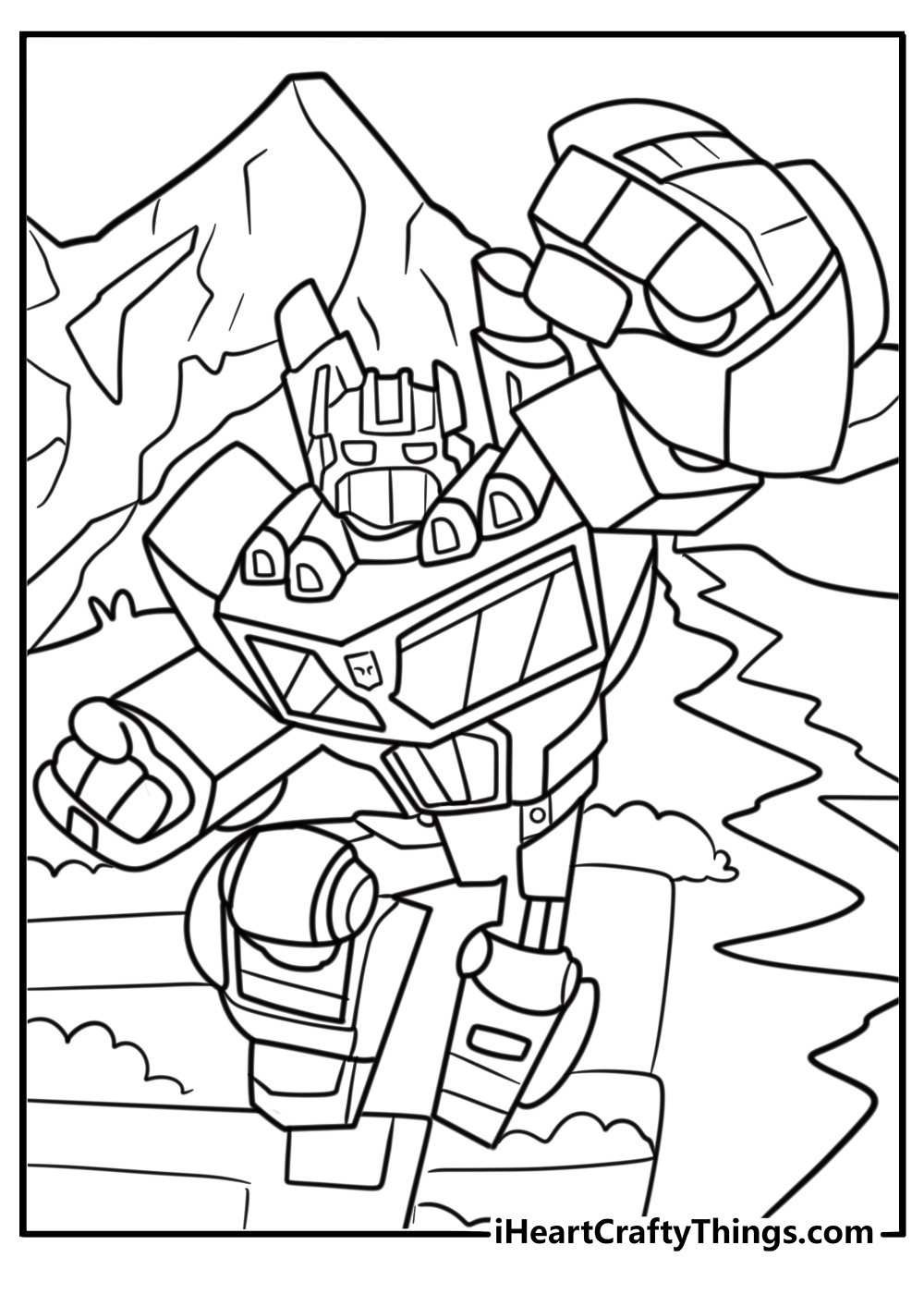 Rescue Bots in Griffin Rock city coloring sheet