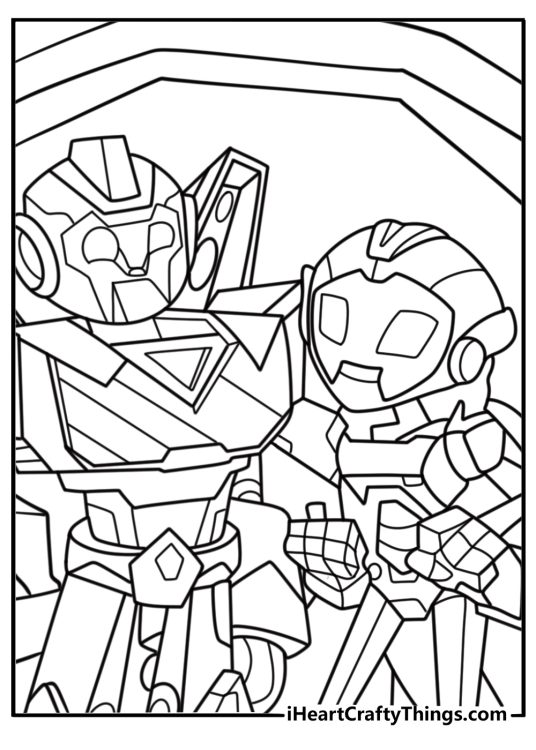 Rescue Bots in training at the academy coloring sheet