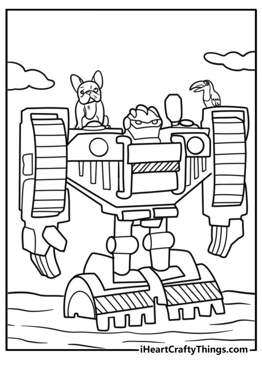 Rescue Bots saving animals coloring sheet
