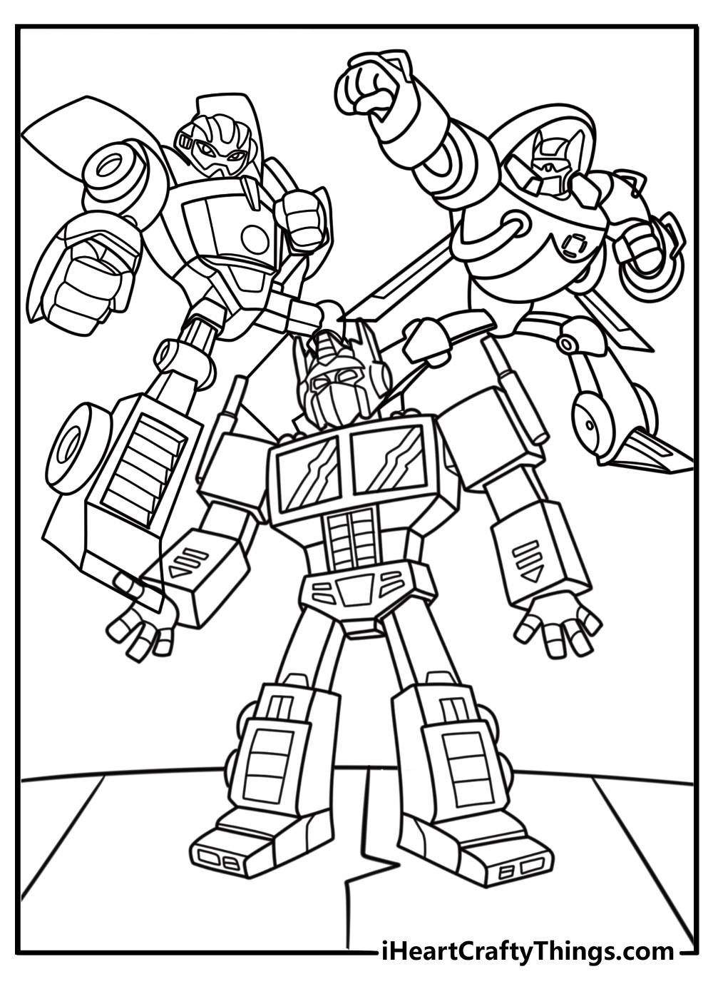 Rescue Bots team standing together coloring page