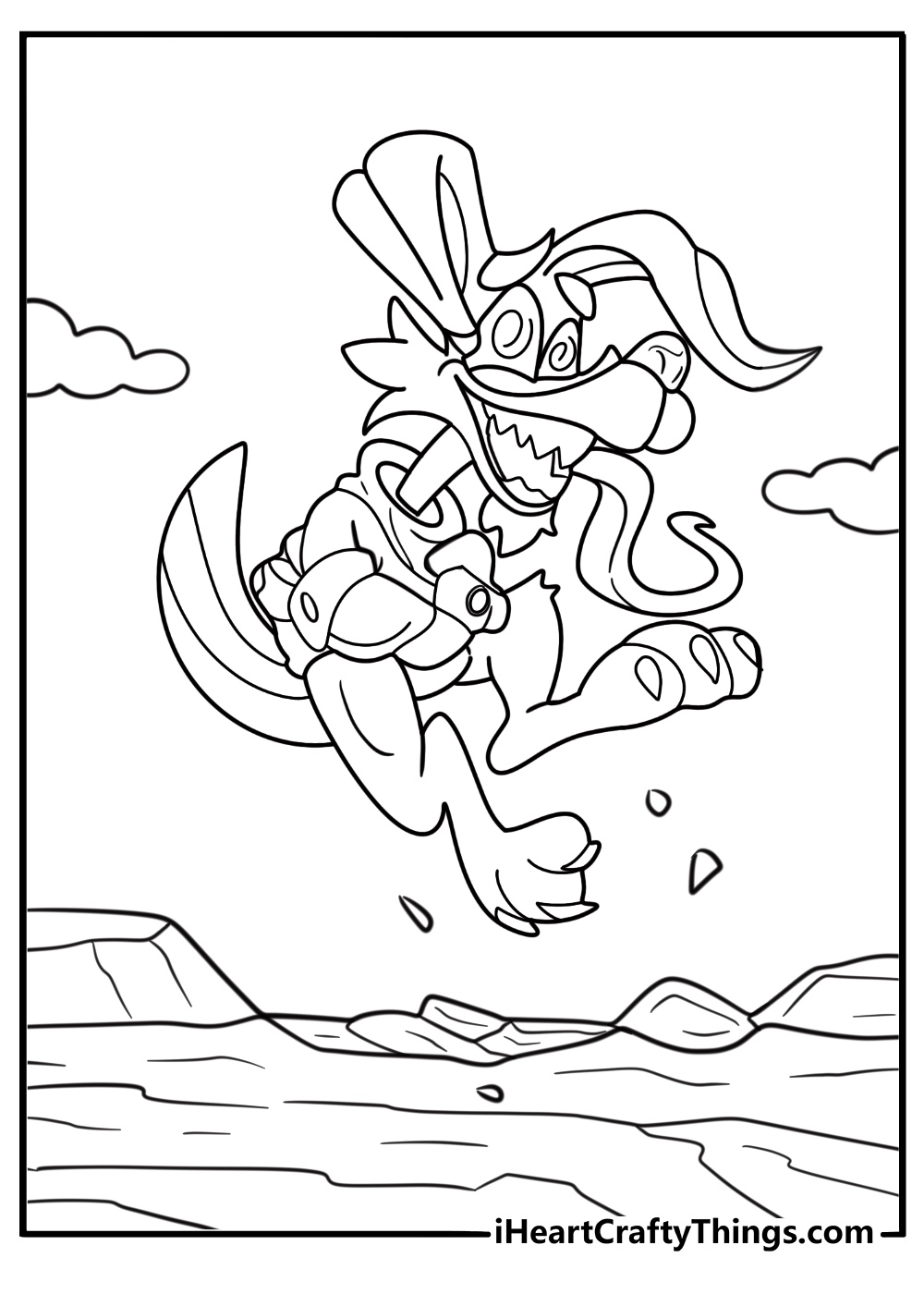 Ripper Roo bouncing with straitjacket on coloring sheet