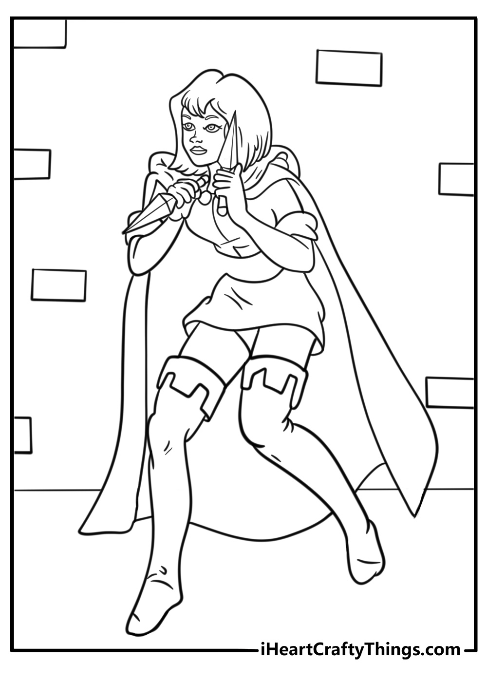 Rogue sneaking through shadows with daggers coloring page