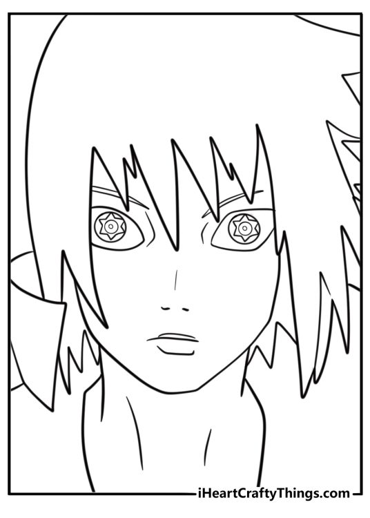 Sasuke activating Mangekyou Sharingan printable coloring sheet