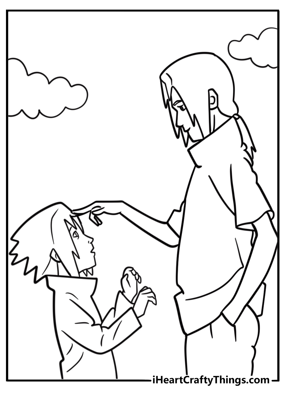 Sasuke as child with Itachi in background coloring sheet