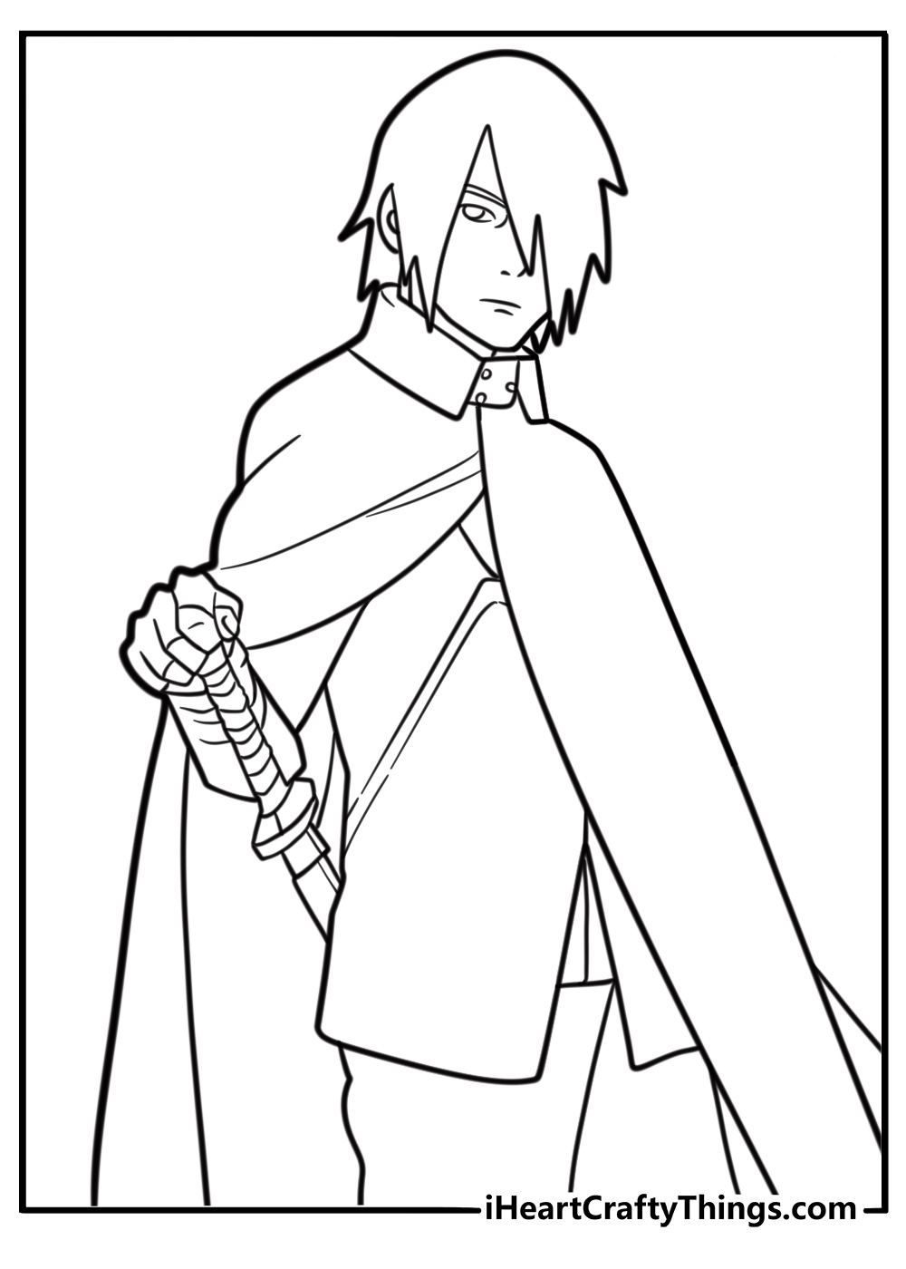 Sasuke from Boruto series with cloak free printable coloring page