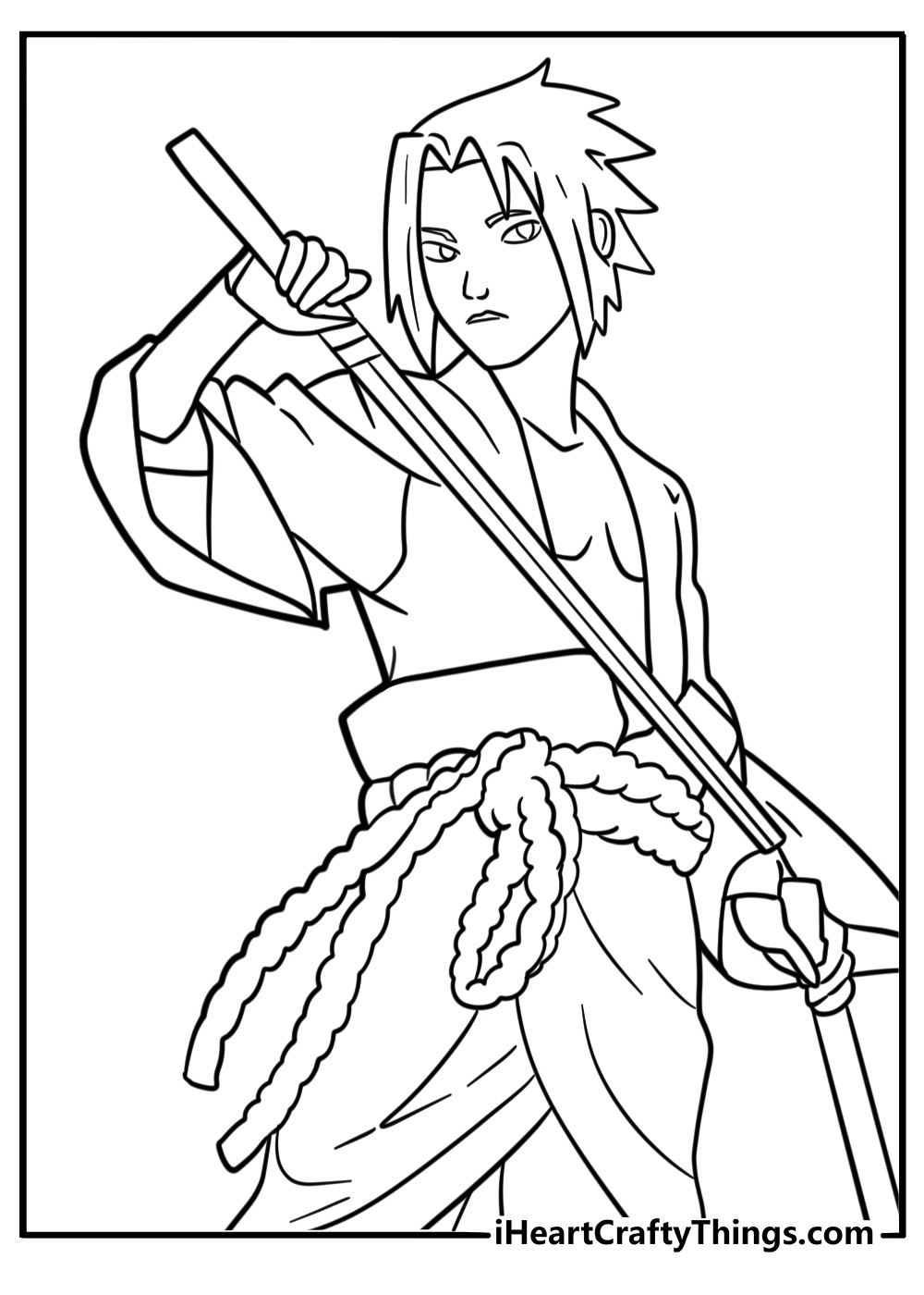Sasuke in Shippuden outfit detailed coloring sheet