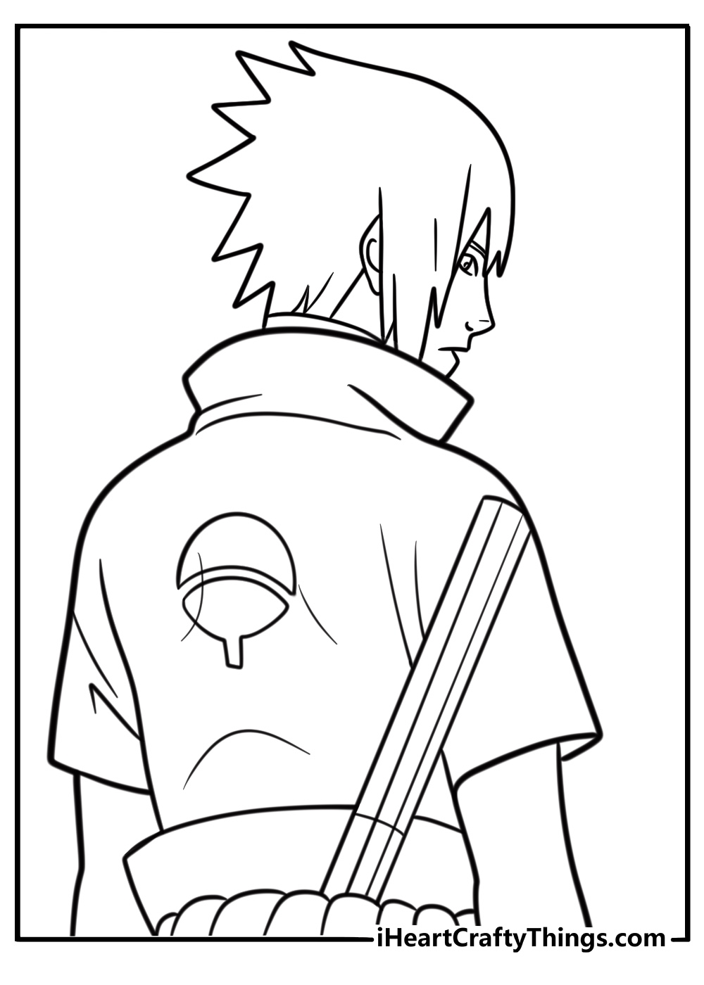 Sasuke next to Uchiha clan crest coloring sheet