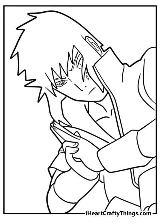 Sasuke performing hand signs for jutsu free printable coloring page
