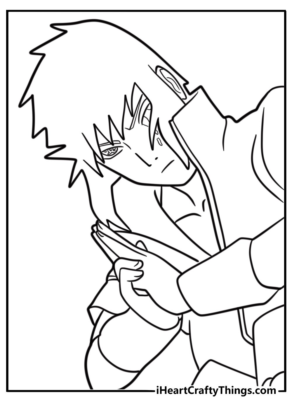Sasuke performing hand signs for jutsu free printable coloring page