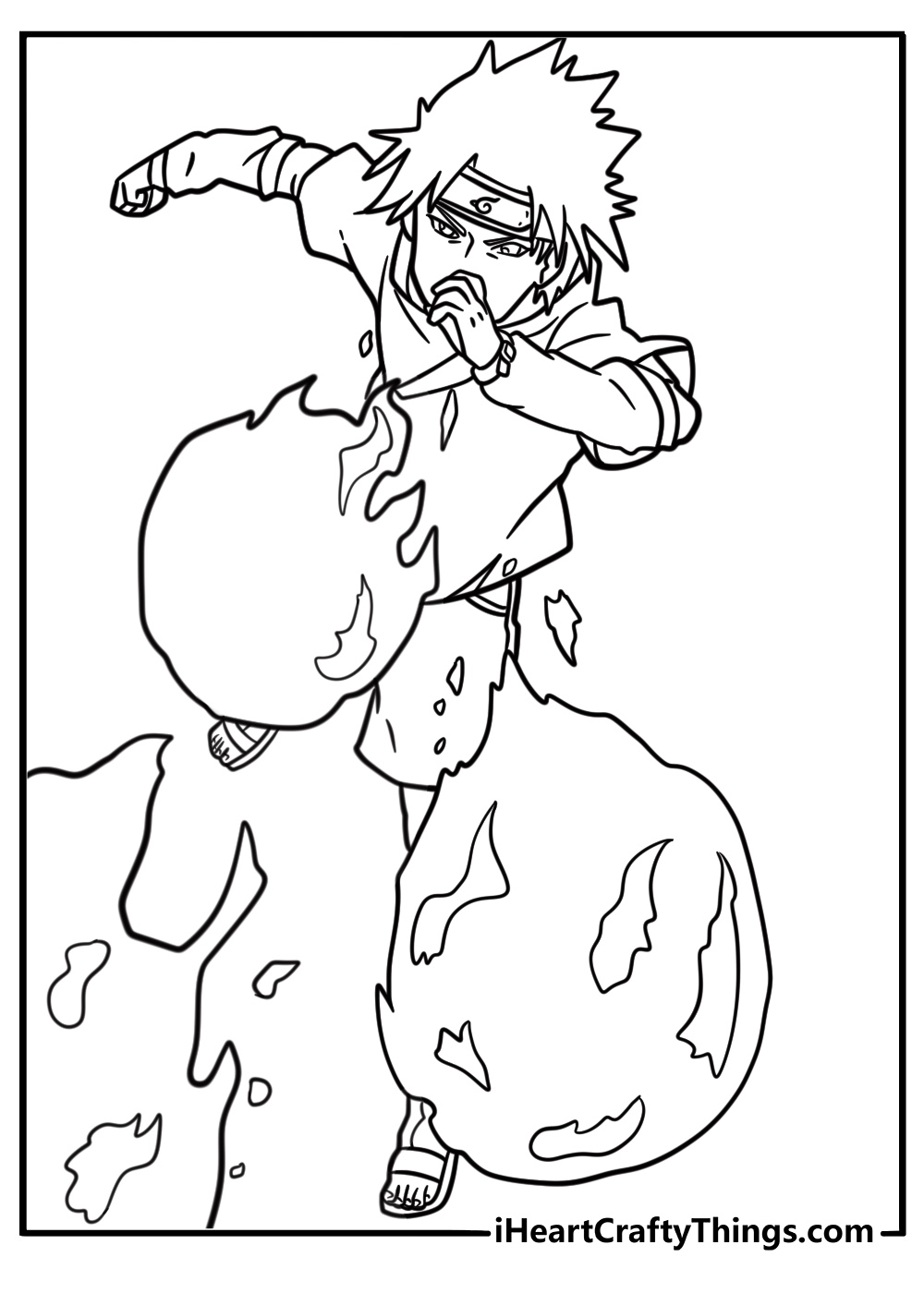 Sasuke using Amaterasu flame technique coloring sheet