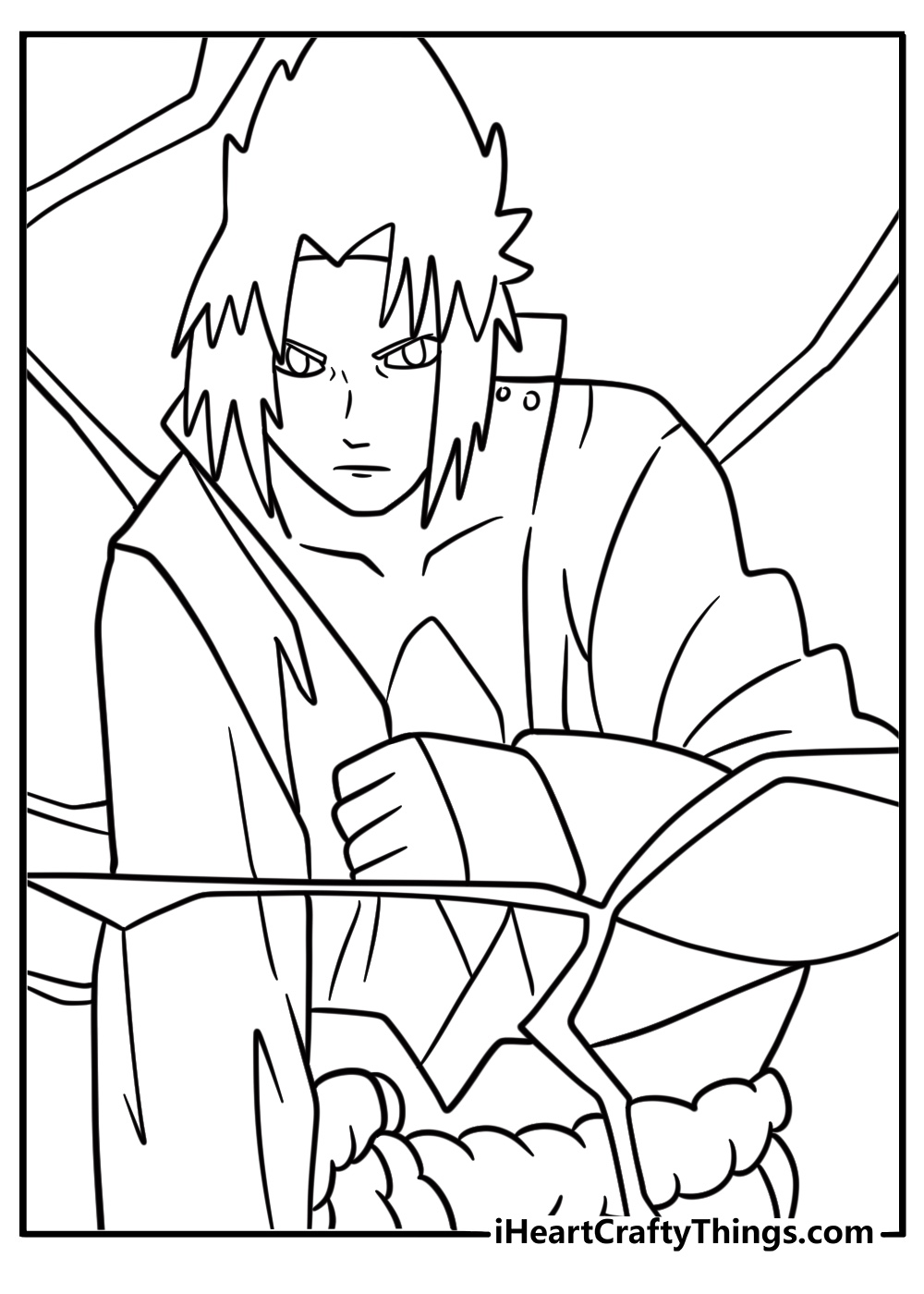 Sasuke using lightning style jutsu coloring page