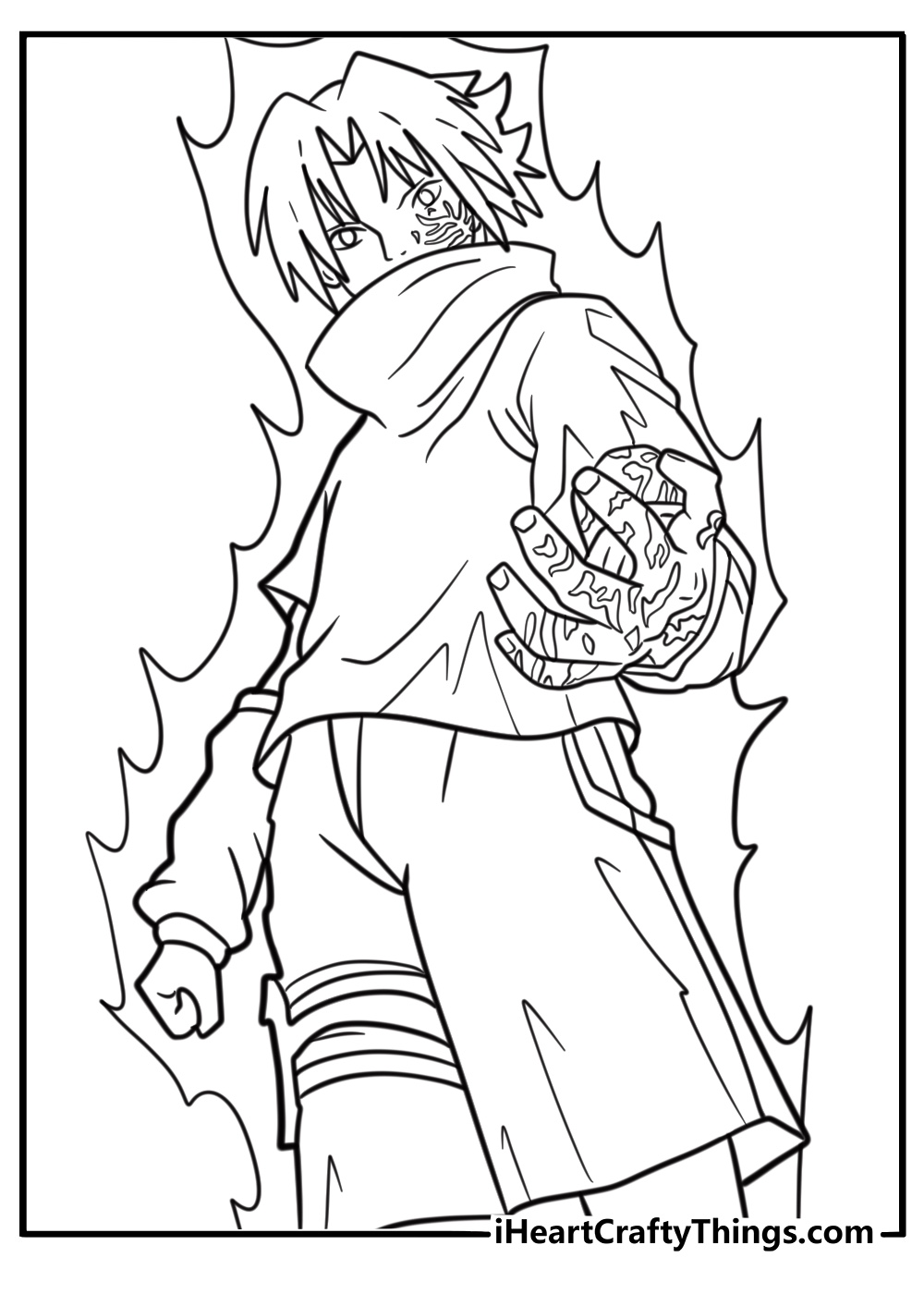 Sasuke with curse mark visible free printable coloring page