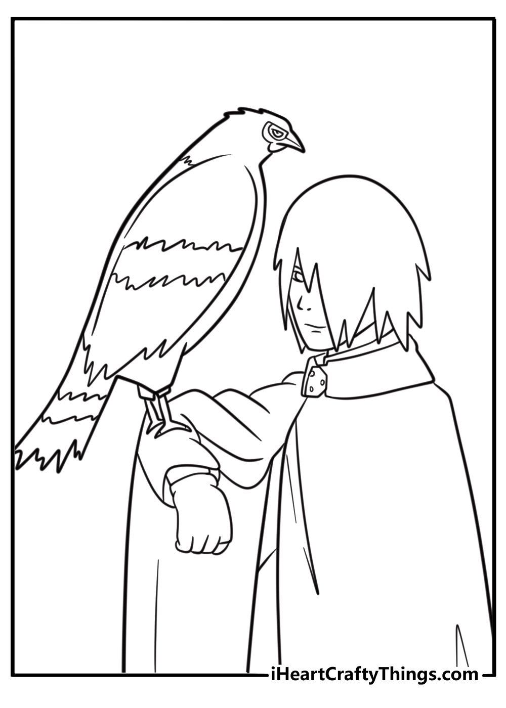 Sasuke with hawk companion coloring page