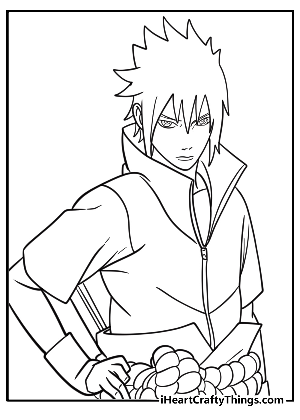 Sasuke with Rinnegan activated free coloring page pdf