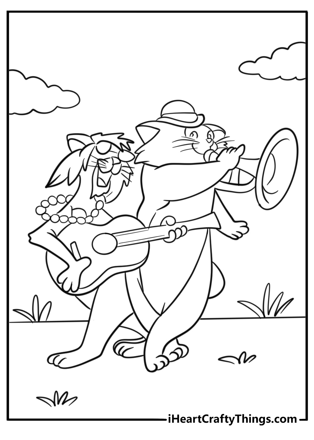 Scat Cat playing the trumpet with the alley cats detailed coloring sheet