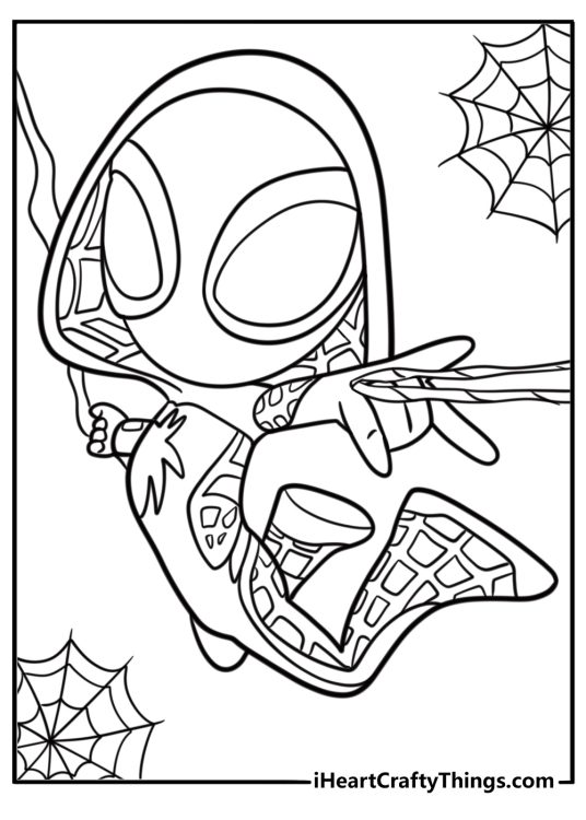 Spider Gwen shooting webs from her hand free coloring page pdf