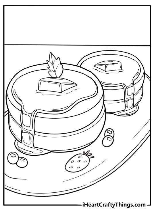 Stack of mini pancakes with honey coloring page