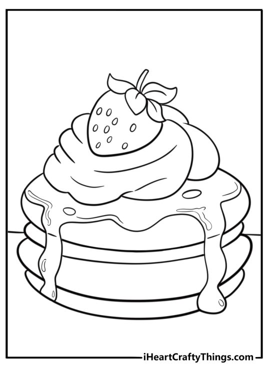 Stack of pancakes with syrup coloring page for kids