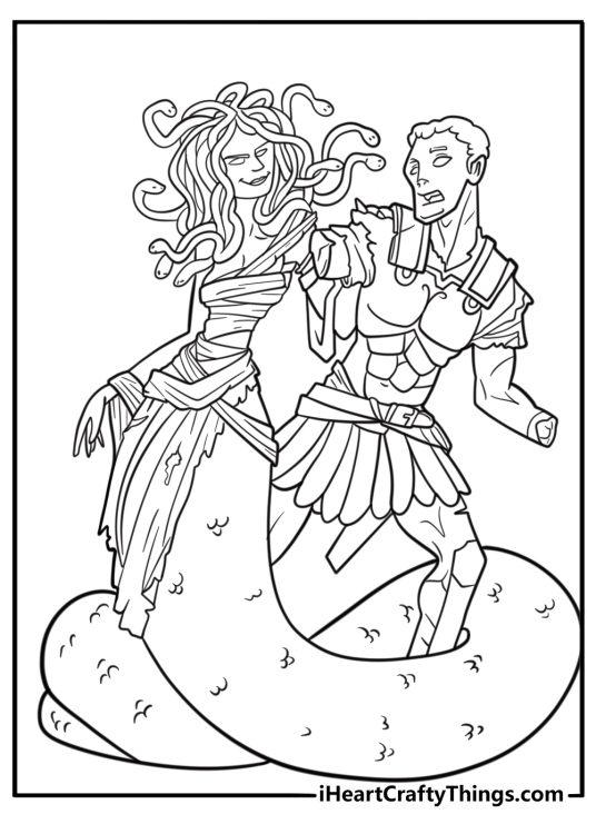 Stone face of a victim looking at Medusa coloring sheet