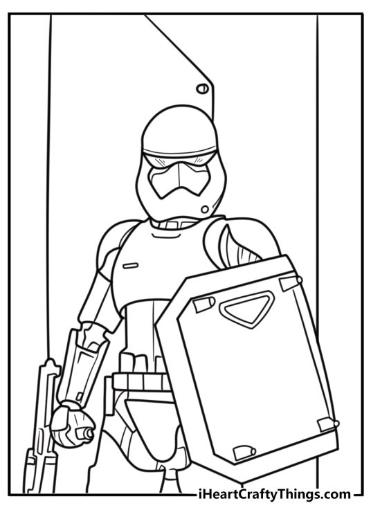 Stormtrooper blocking corridor with shield coloring sheet