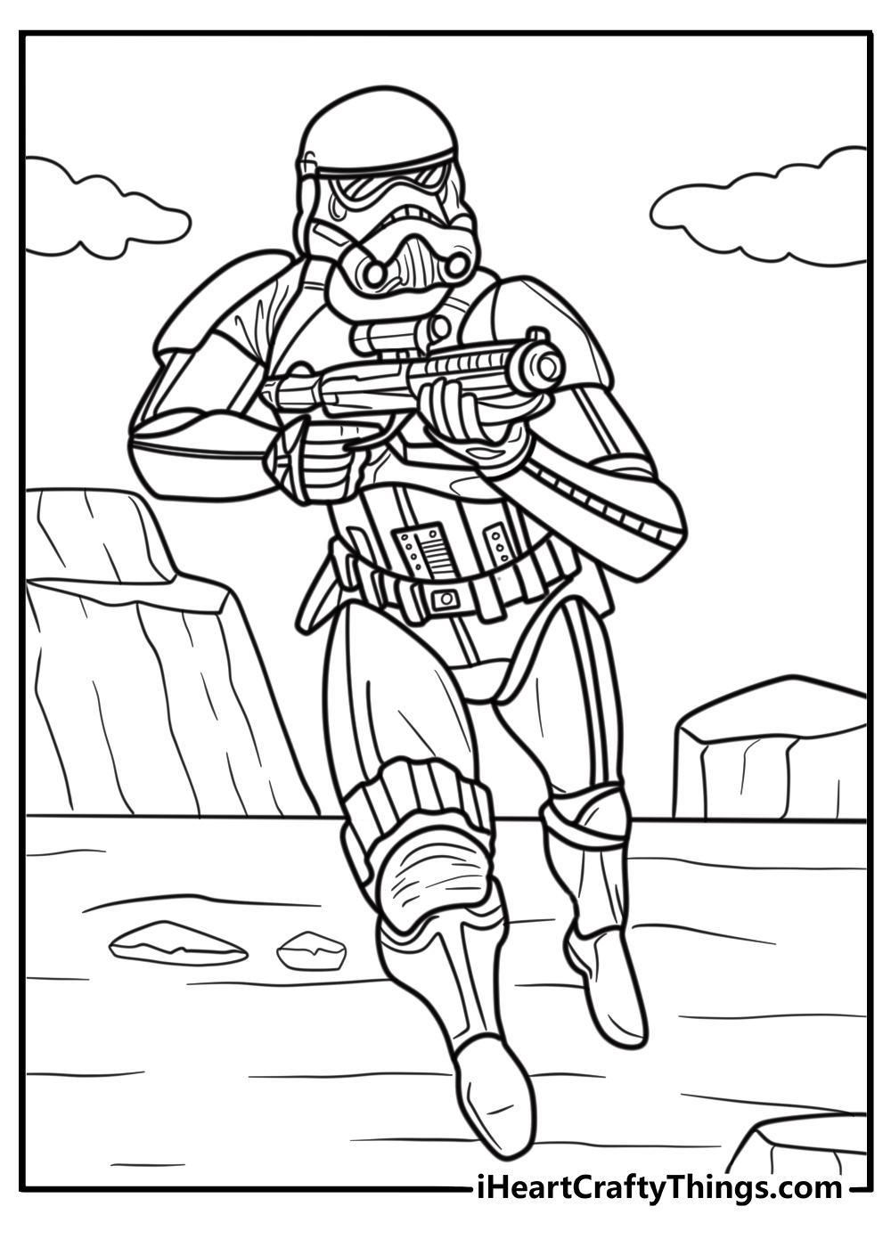 Stormtrooper chasing rebel coloring page