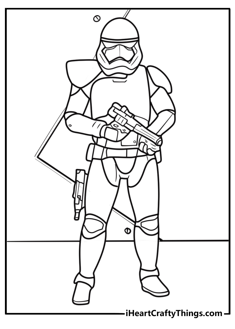 Stormtrooper guarding hallway coloring page