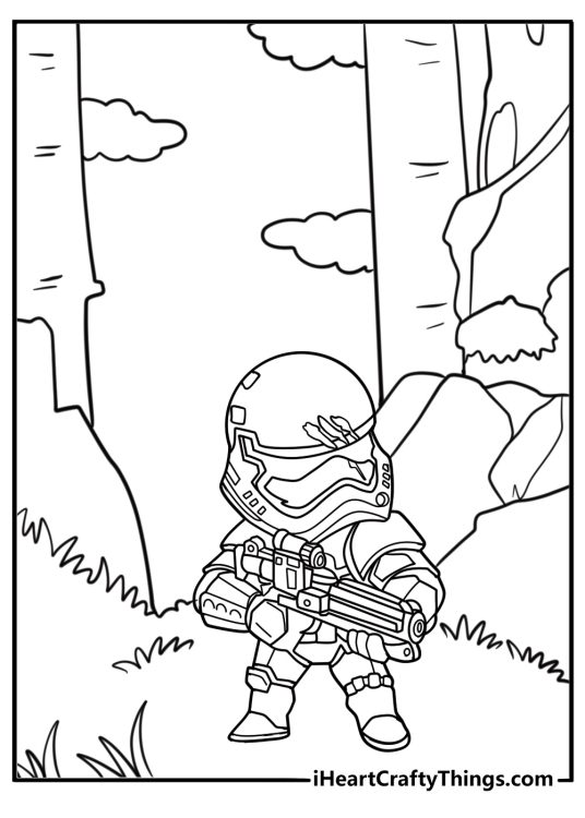 Stormtrooper in forest setting free pdf coloring page