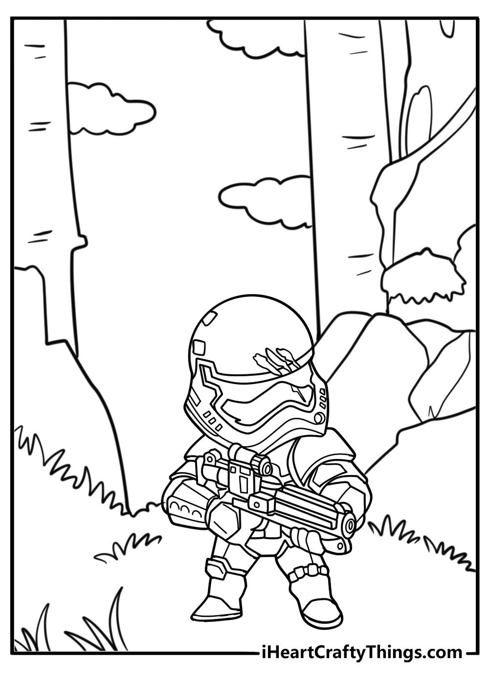 Stormtrooper in forest setting free pdf coloring page