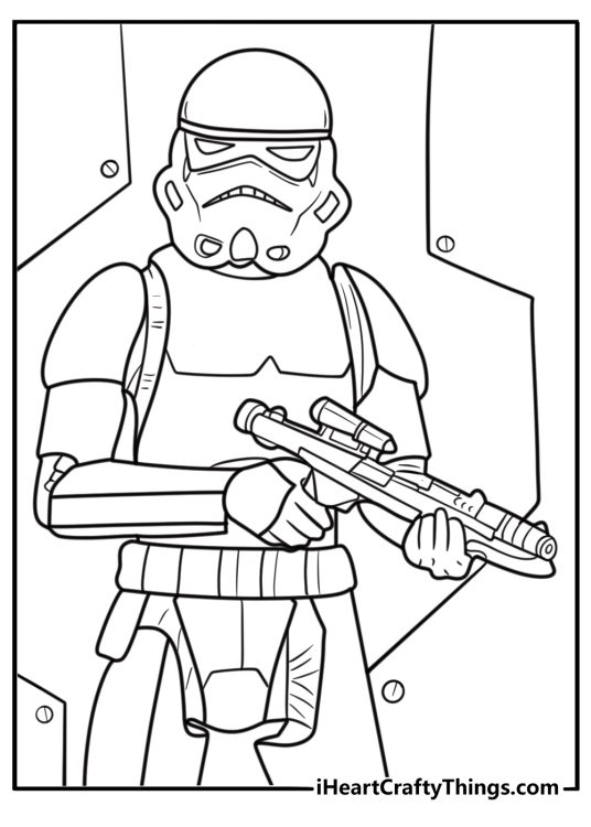 Stormtrooper in Star Destroyer interior coloring page