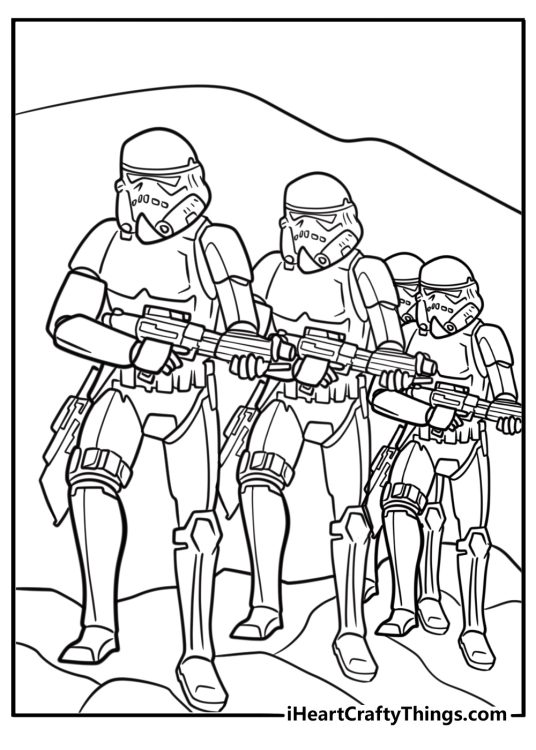 Stormtrooper squad marching forward coloring page