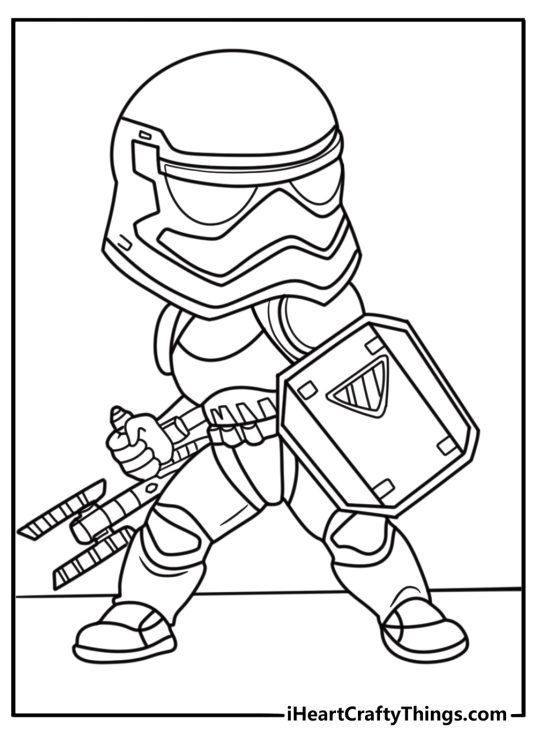 Stormtrooper using riot shield free printable coloring page