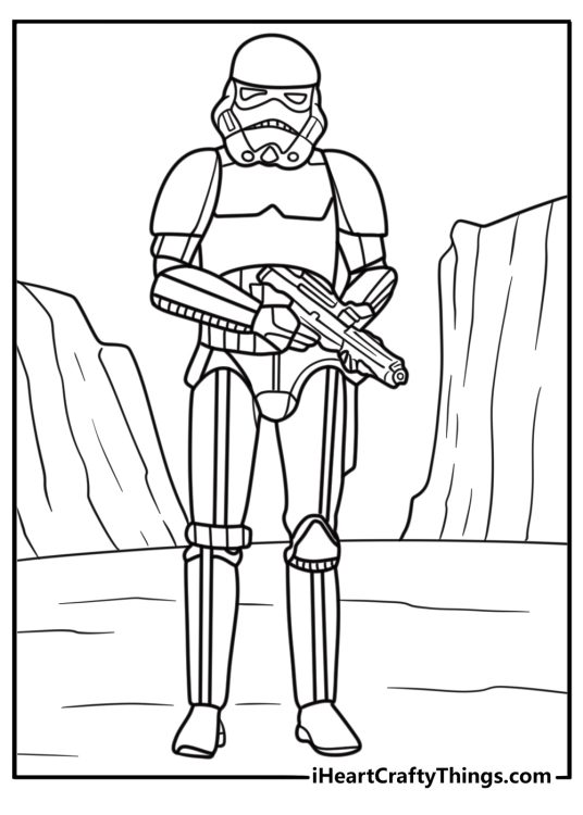 Stormtrooper walking in desert scene coloring sheet