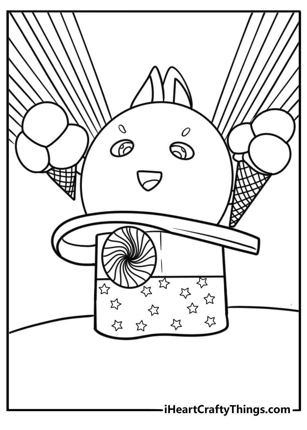 Sunny Bunnies popping out of a magician's hat coloring page
