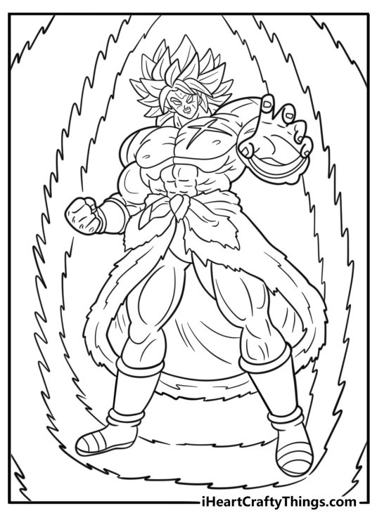 Super Saiyan Broly with golden hair and green aura coloring sheet