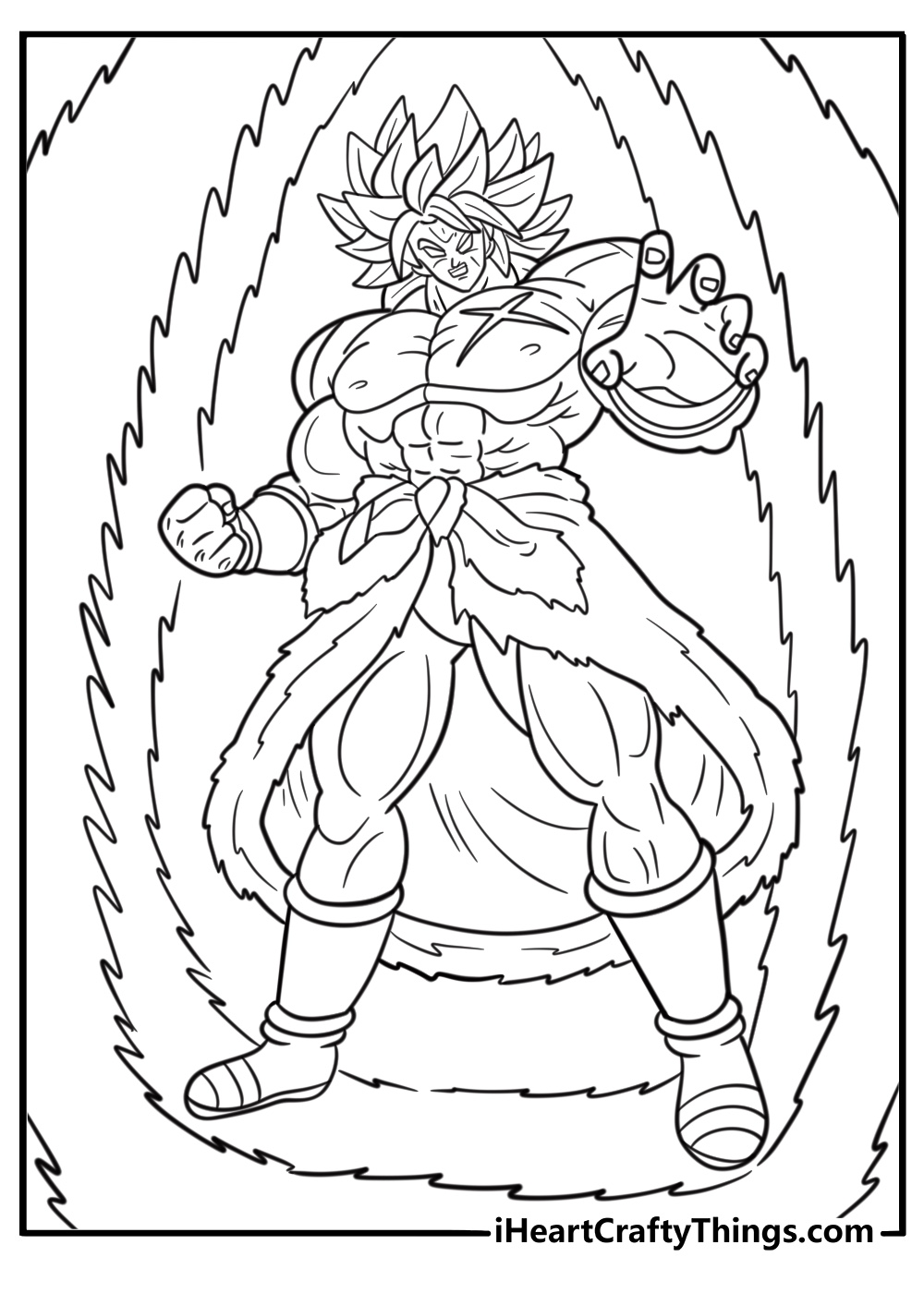 Super Saiyan Broly with golden hair and green aura coloring sheet